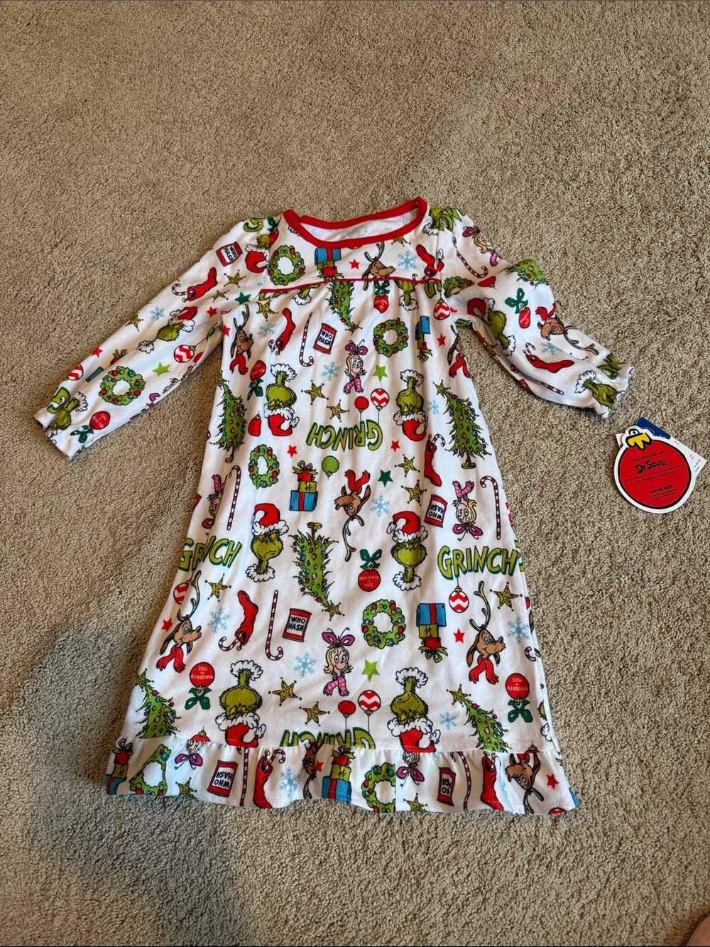 Dr. Seuss Grinch White & Red Holiday Kids Nightgown